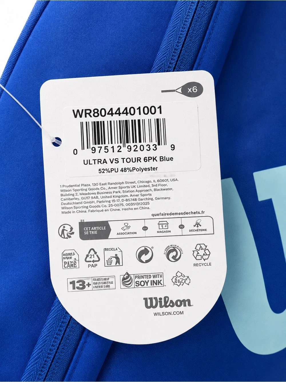 WILSON Ultra V5 Tour Tennis Racket Bag - Blue, Holds up to 6 Rackets